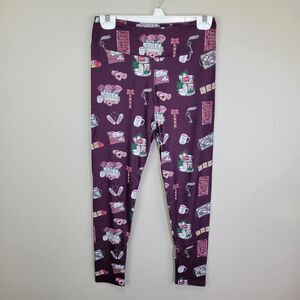 Dren Designs Burgundy Valentine Love‎ Polyester Spandex Ankle Leggings OS
